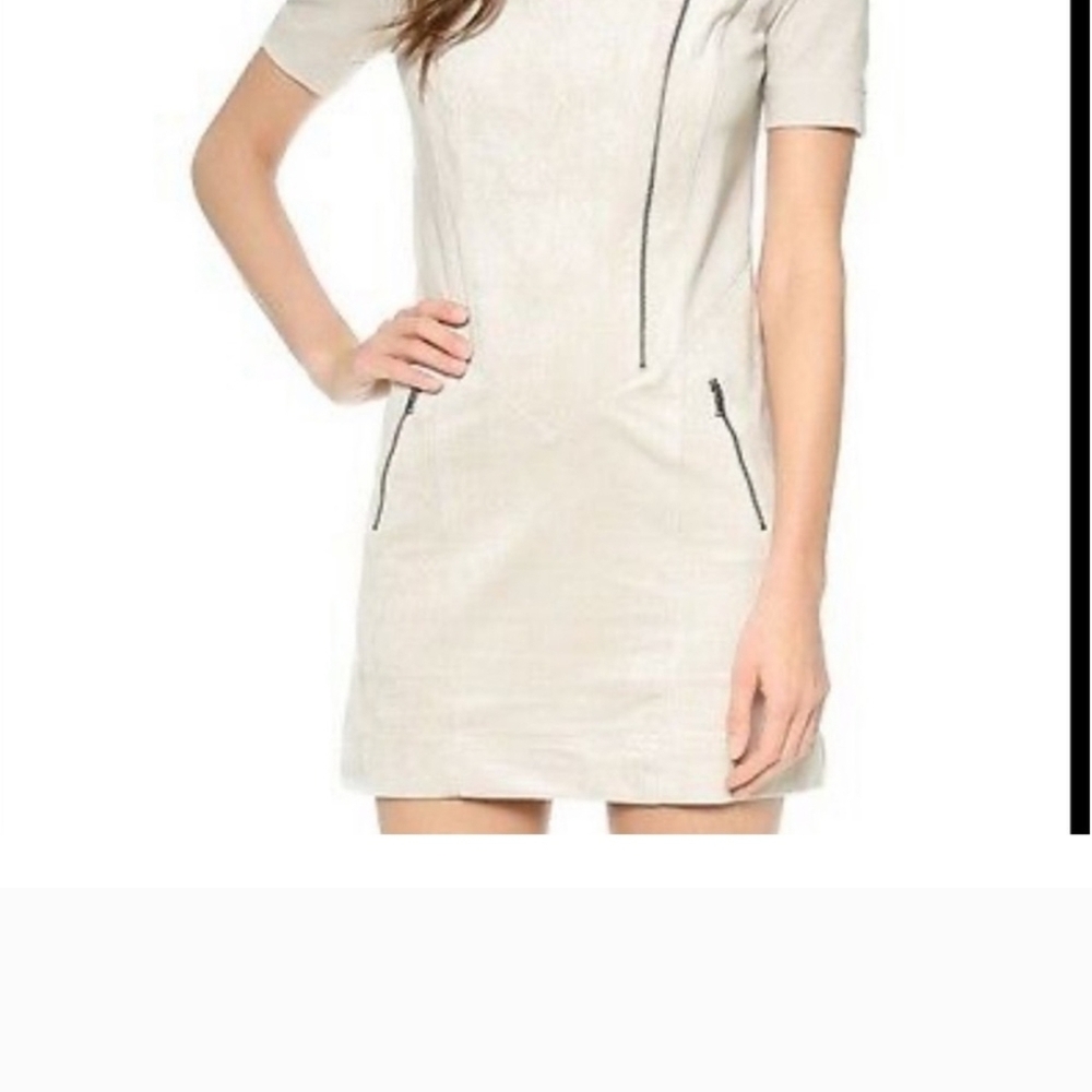 BCBG MAXAZRIA Suede Cream Short Sleeve Dress with Black Zipper Accents